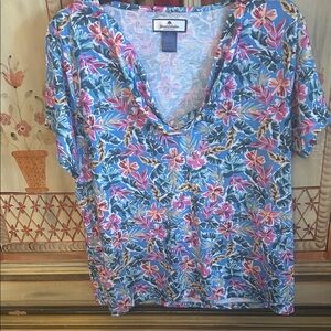Daniel Rainn Blue Tropical Floral Short Sleeve Tee
